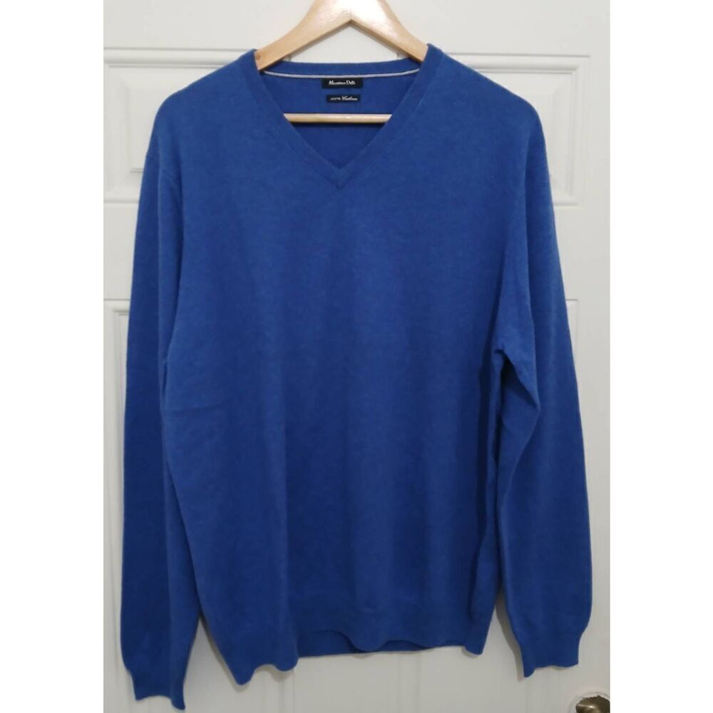 Massimo dutti mens xl slate blue 100% cashmere sweater Vneck longsleeve
